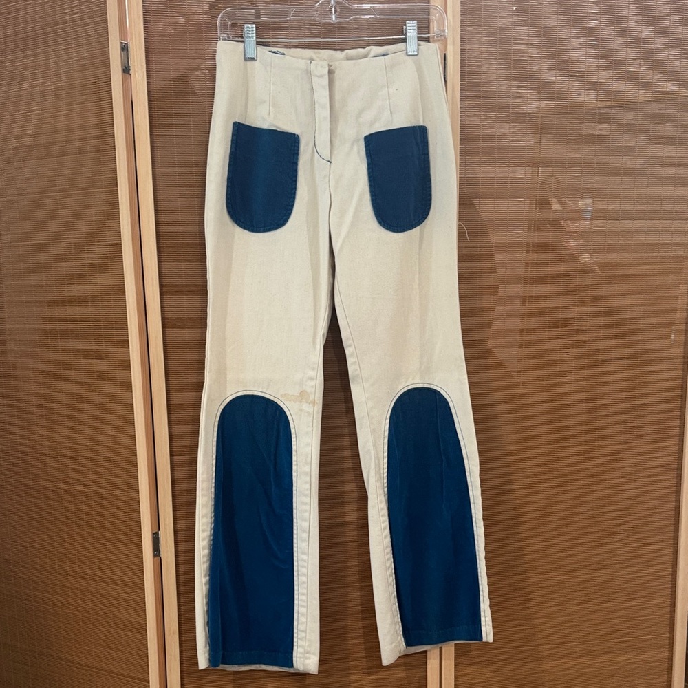 Vintage Beige and Blue corduroy Patchwork Pants flares